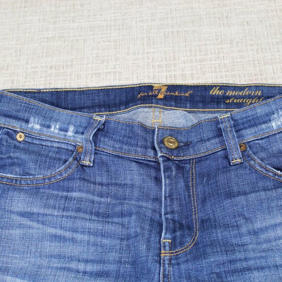 7 for all mankind The Modern Straight Mid Rise Blue Jeans - LIKE NEW - Picture 4 of 12